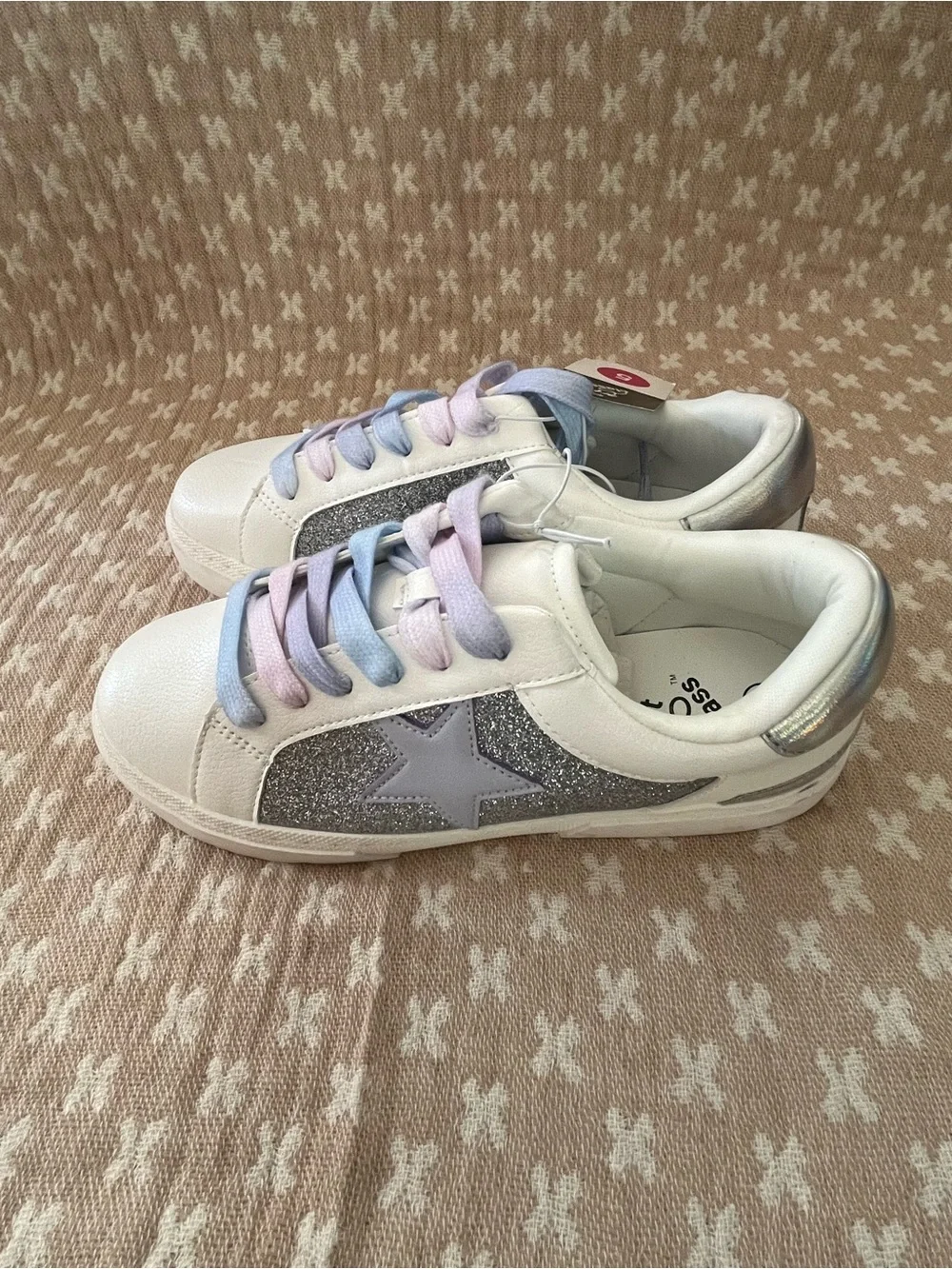 art class White Sneakers with Pastel Blue and Pastel Purple Accents